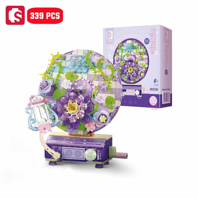 Non-Toxic Sembo Fantasy Cd Player Assemblage Building Blocks Kits Moc Flowers Record Home Decorations Ornaments Kids Toys Birthday Gifts