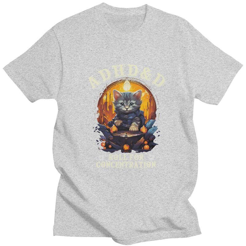 ADHS Würfel für Konzentration Katze Rollenspiel T-Shirt für Männer Reines Baumwoll-T-Shirt Streetwear Kurzarm-T-Shirt Kleidung