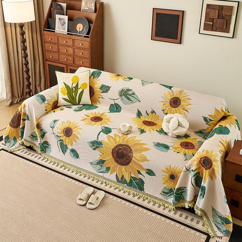 Cotton Linen Non-Slip Sofa Cover Cushion Slipcover with Floral Pattern All Season Use 180*130cm [single seat without armrests]