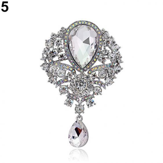 Women's Fashion Luxury Tear Drop Pendant Wedding Brooch Pin