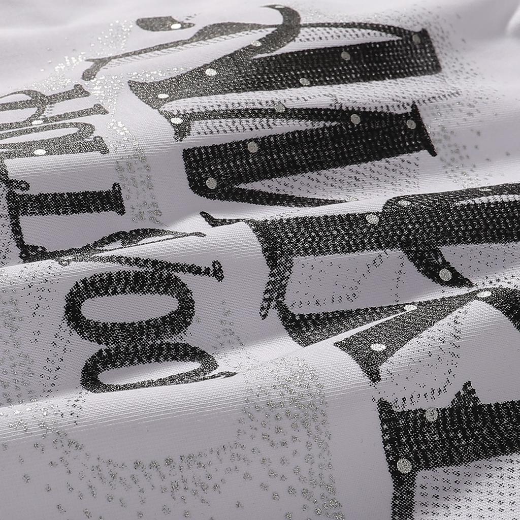 727 Amiri 2025 Letní Nové Pánské a Dámské Volné Vysoce Kvalitní Bavlněné Nadměrné Tričko Pár Tričko Horké stříbrné nápisy