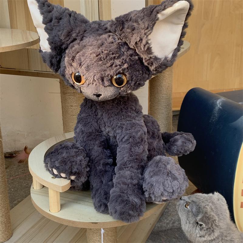 40cm Curly Fur Simulation Plush Toy Cat Big Ears Super Soft Delicate Baby Comfort Pillow Cushion for Home Decoration Girl Gifts