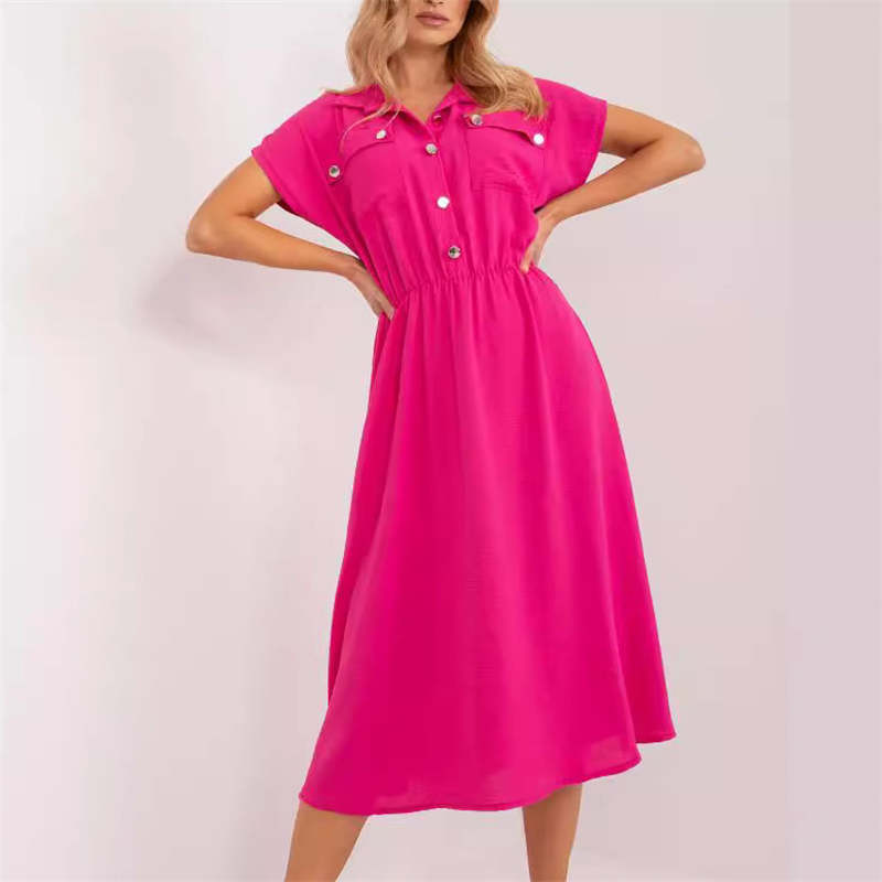 

Женская одежда с короткими рукавами, платье, однотонные пуговицы, повседневная юбка-миди S чёрный