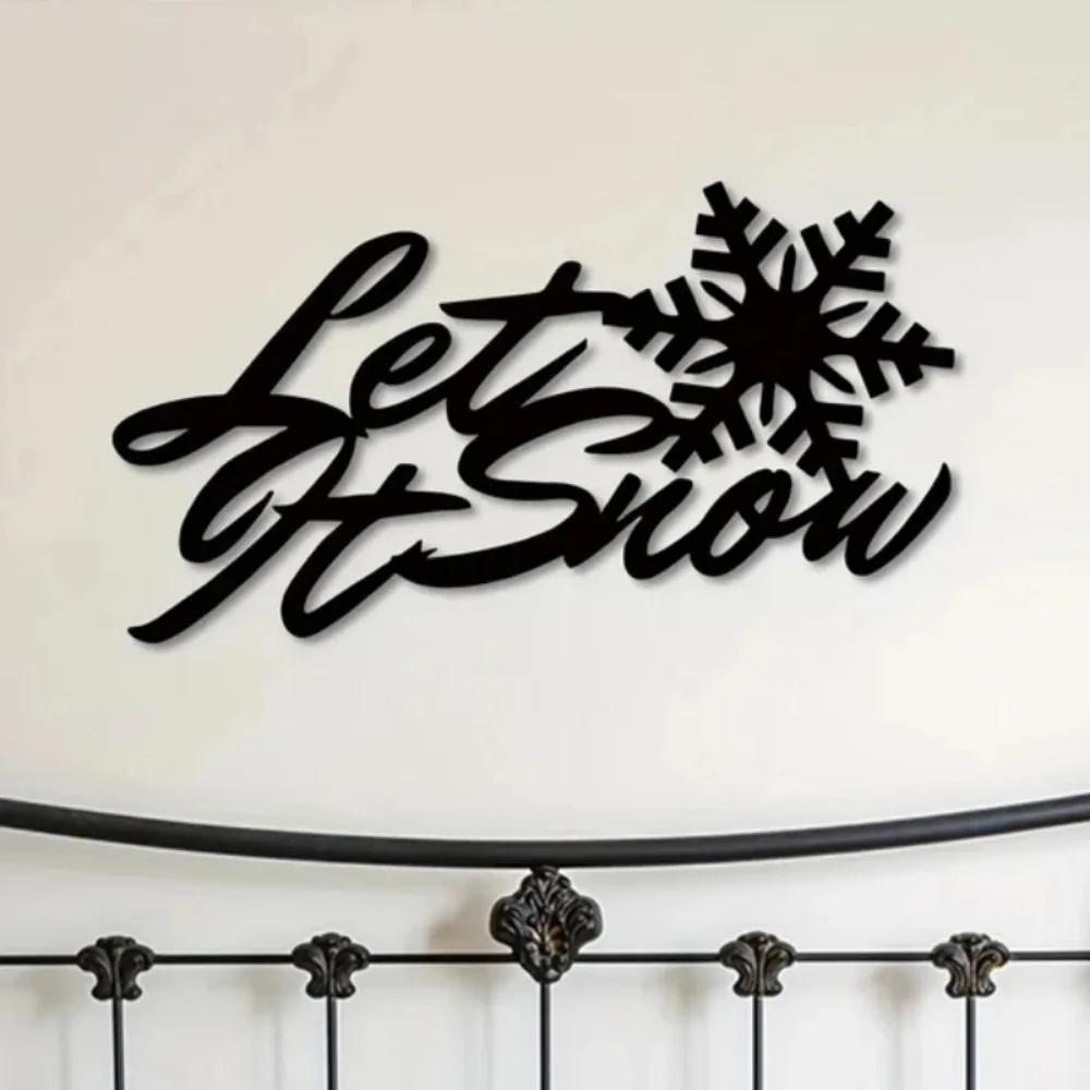 Let It Snow Metal Sign, Snowflake Text Metal Wall Art for Living Room, Front Door, Corridor Decor