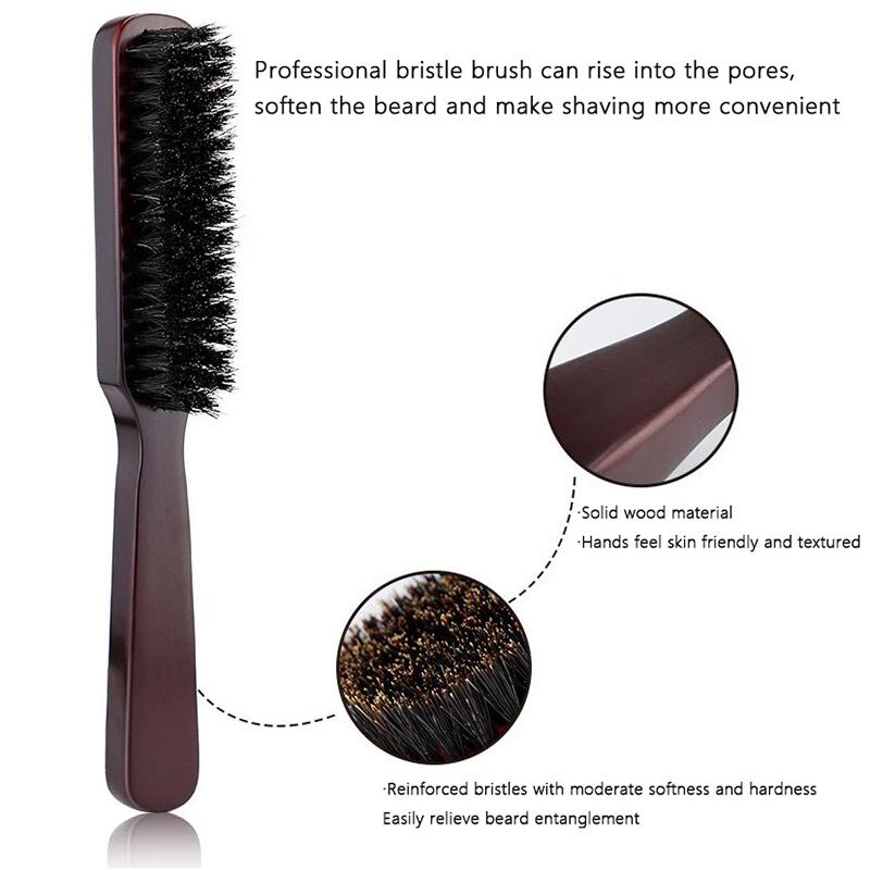 Hair Brush Wood Handle Boar Bristle Beard Comb Styling Detangling Straighten Brown Boar Bristles Massage Comb