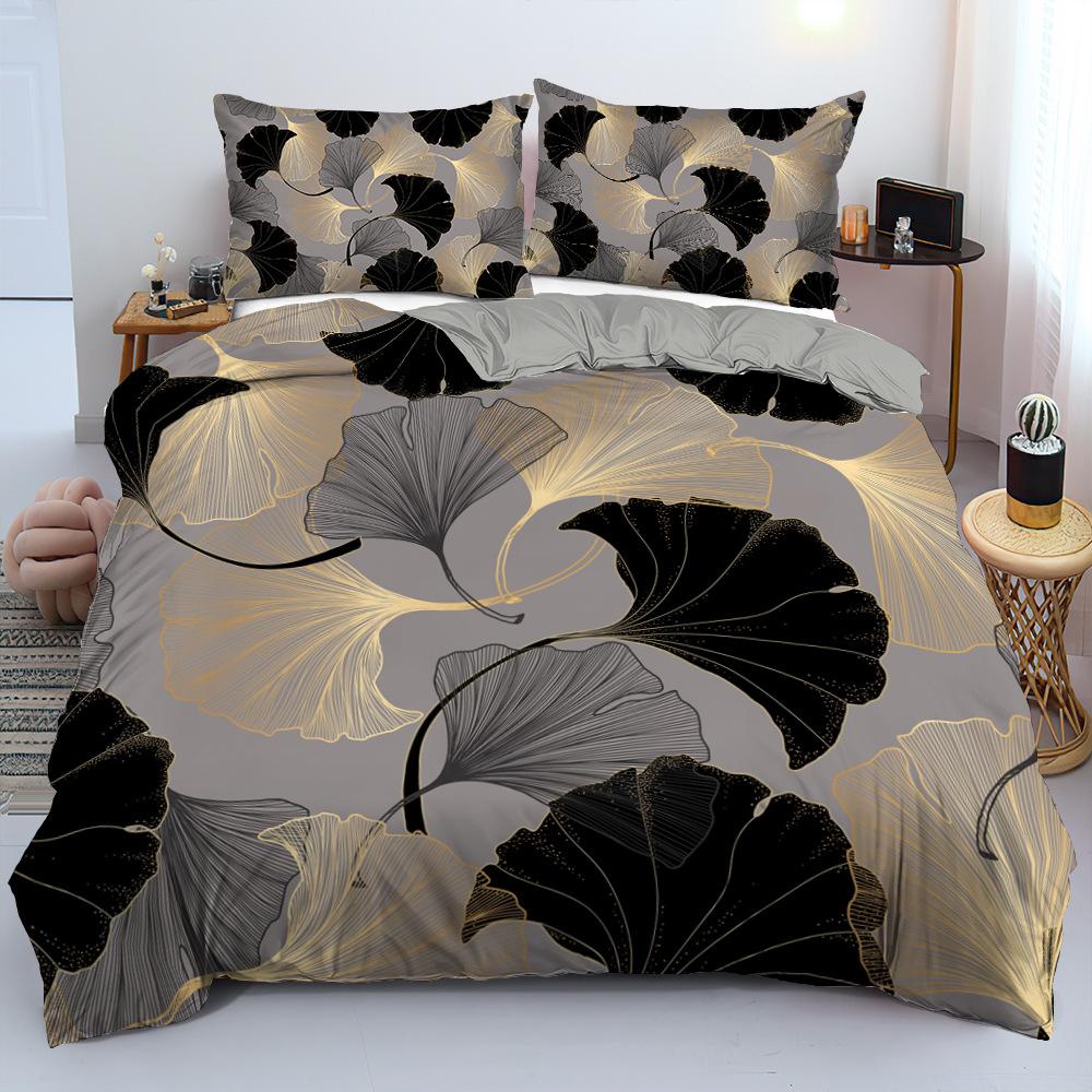 3D Digital Printing Maple Leaf Student Dormitory Bedding Three-Piece Quilt Cover Gift Kit Nordic Style