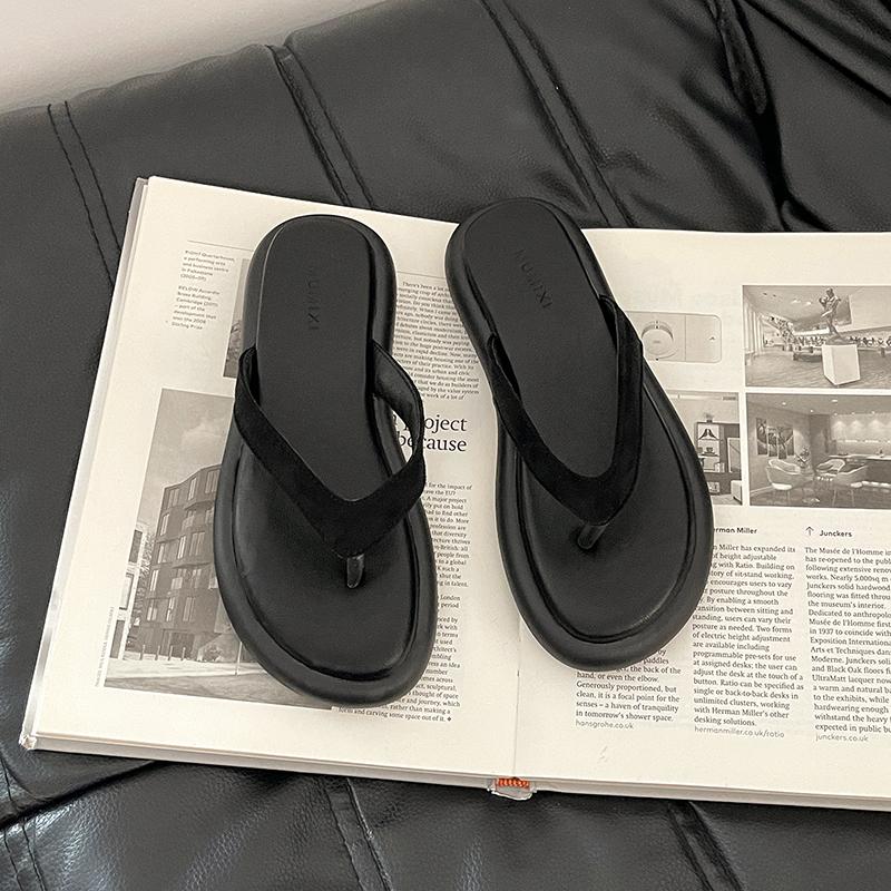 

Fashion 2025 New Summer Fashion Flats Flip Flop Concise Round Clip Toe Women Slippers Elegant Beach Vacation Slide Shoes 35 чёрный