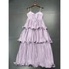 Yanzijia Foreign Trade Order A * R Purple Green Heavy Industry Pleated Three-Dimensional Sling A Word Swing Dress Cocktail Dress