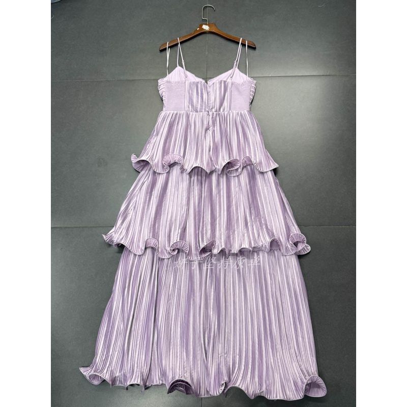 Yanzijia Foreign Trade Order A * R Purple Green Heavy Industry Pleated Three-Dimensional Sling A Word Swing Dress Cocktail Dress