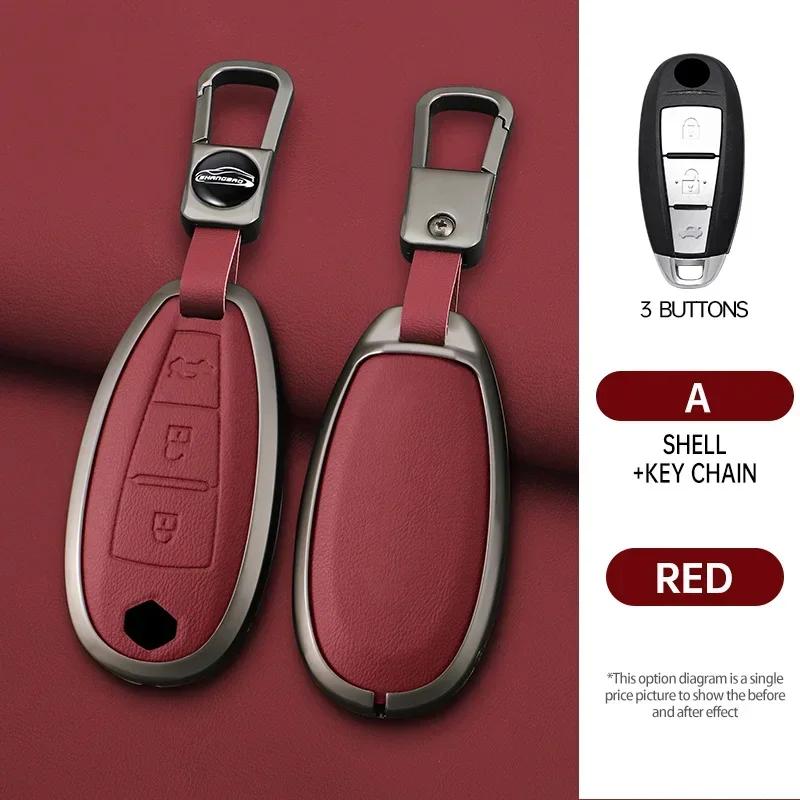 Interior Mouldings Car leather zinc alloy key case For Suzuki S-Cross eitrga Swift car key chain metal key Shell interior decora