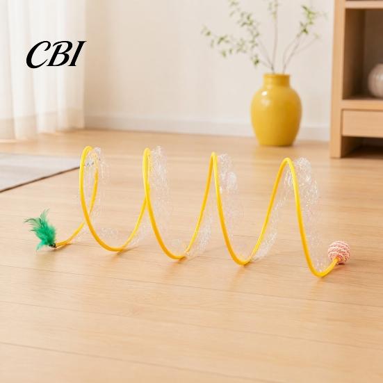 Cat Tunnel Toy S-Shape Toy, Foldable Wire Frame Play Tube for Indoor Cats, Hide And Seek Bendable Self-Play Hideout with Plush Mouse Interactive Toys