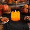 Hollow Relief Pumpkin Light Halloween LED Candle, Flameless Electronic Tealight, Embossed Resin Lantern, Portable Night Spooky Table Decor for Indoor
