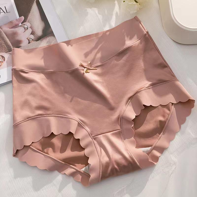 Douyin Trendy Women's High-Waisted Tummy Control Satin Seamless Silk Panties