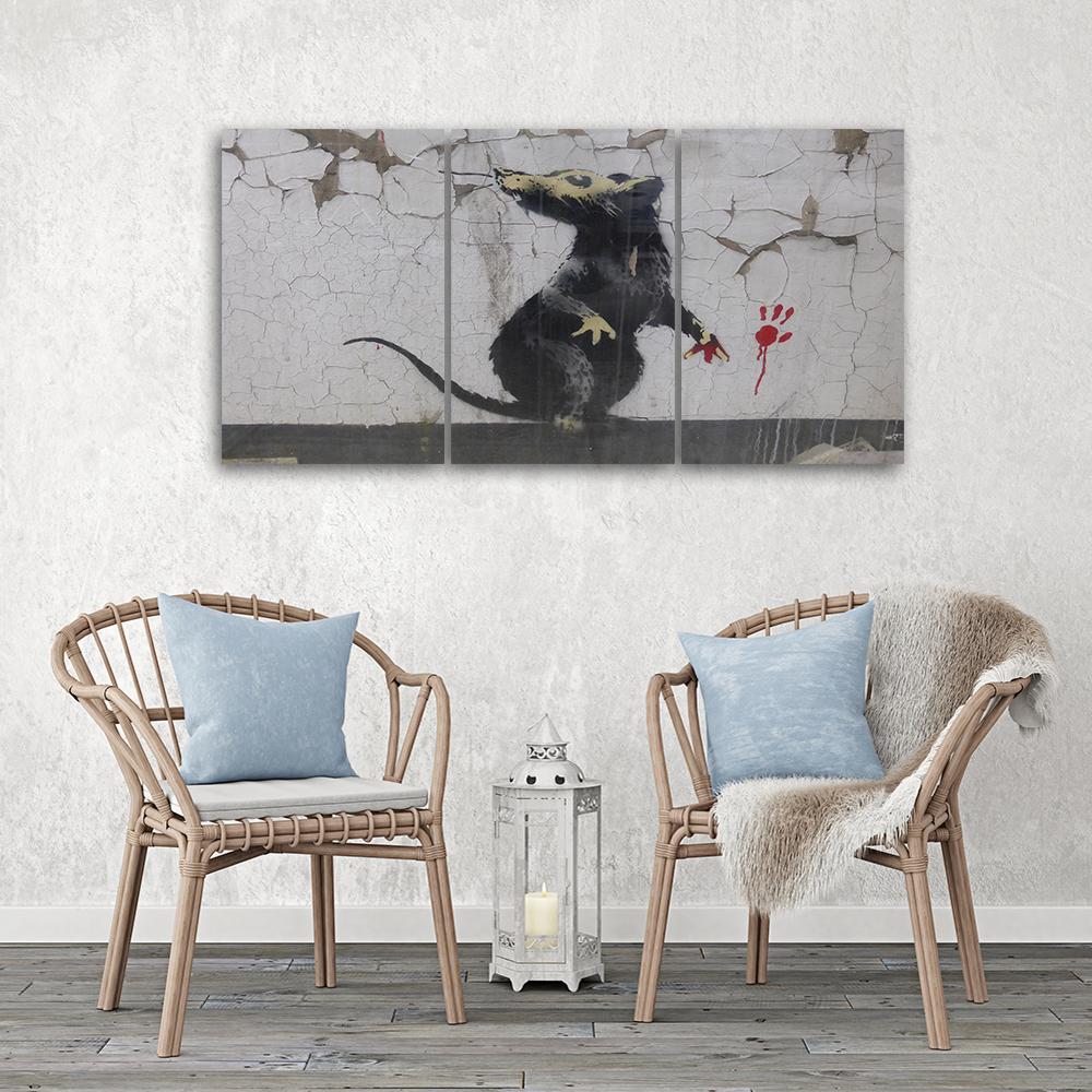 Three Piece Picture Canvas Print Banksy Street Art Rat