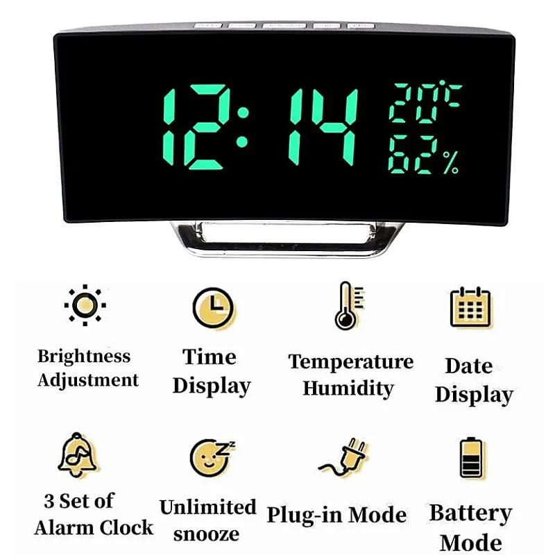 Mirror Digital Alarm Clock Temperature Date 2 Levels of Brightness Adjustment Snooze Table Clock 12/24H Night Mode LED Clock