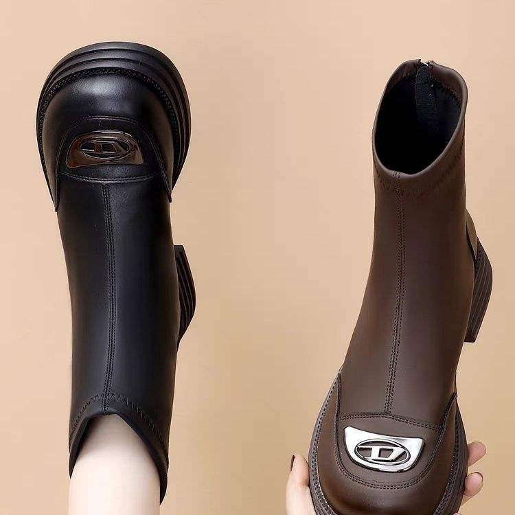 Real soft leather thick heel short boots women's 2025 autumn and winter new Martin boots foreign soft sole thin boots thick sole velvet cotton shoes