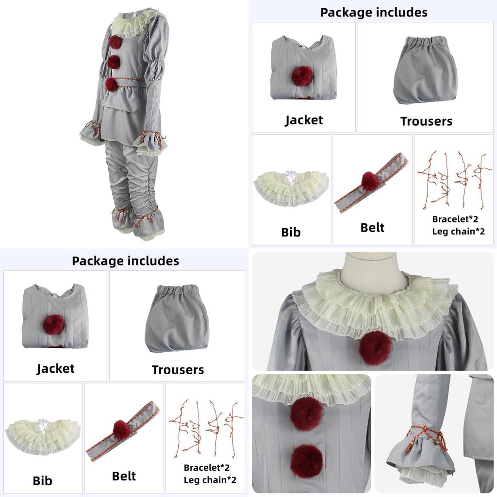 Stephen King's It Scary Clown Joker Pennywise Cosplay Costume Halloween Outfits Perfect Stitching And Exquisite Workmanship