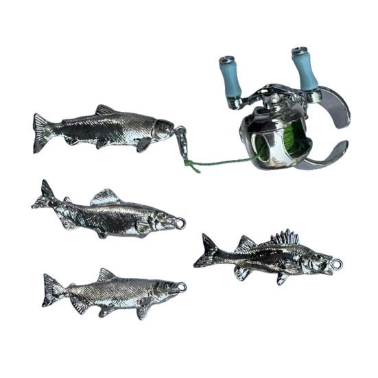 Collar con Colgante de Carrete de Pesca Miniatura con Manivela Giratoria Guía de Hilo Extraíble Llavero de Accesorios de Pesca Multiusos Colgante para Mochila