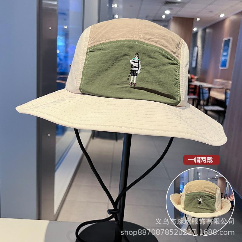 American retro color matching bucket hat men's summer quick-drying sunscreen breathable sun hat children's outdoor mountaineering camping hat