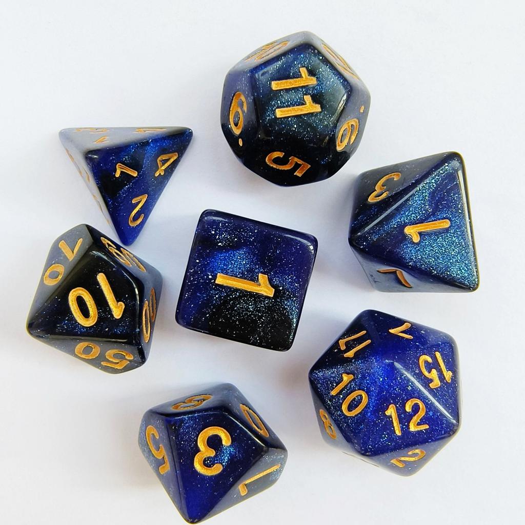 Mixed Color Glitter Dnd Dice Polyhedron Dice Set 7-Piece D4 D6 D8 D10 D10% D12 D20 For Rpg Role Playing Game Math Teaching