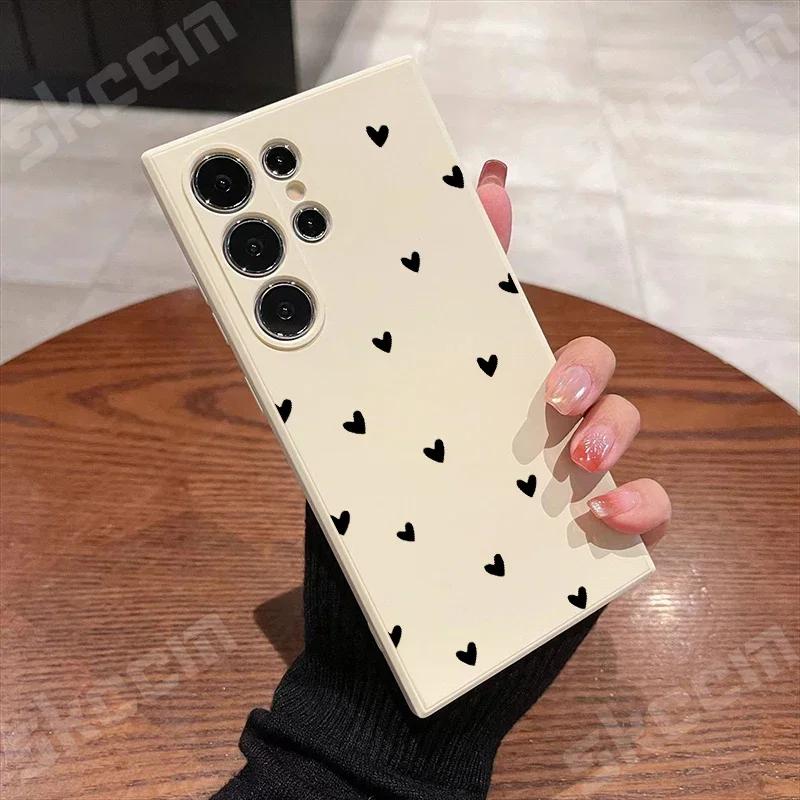 Black Love Heart Phone Case For Samsung Galaxy S25 S24 Ultra S23 FE S22 S20 Plus A15 A35 A50 A51 A54 A55 A71 A72 Silicone Cover