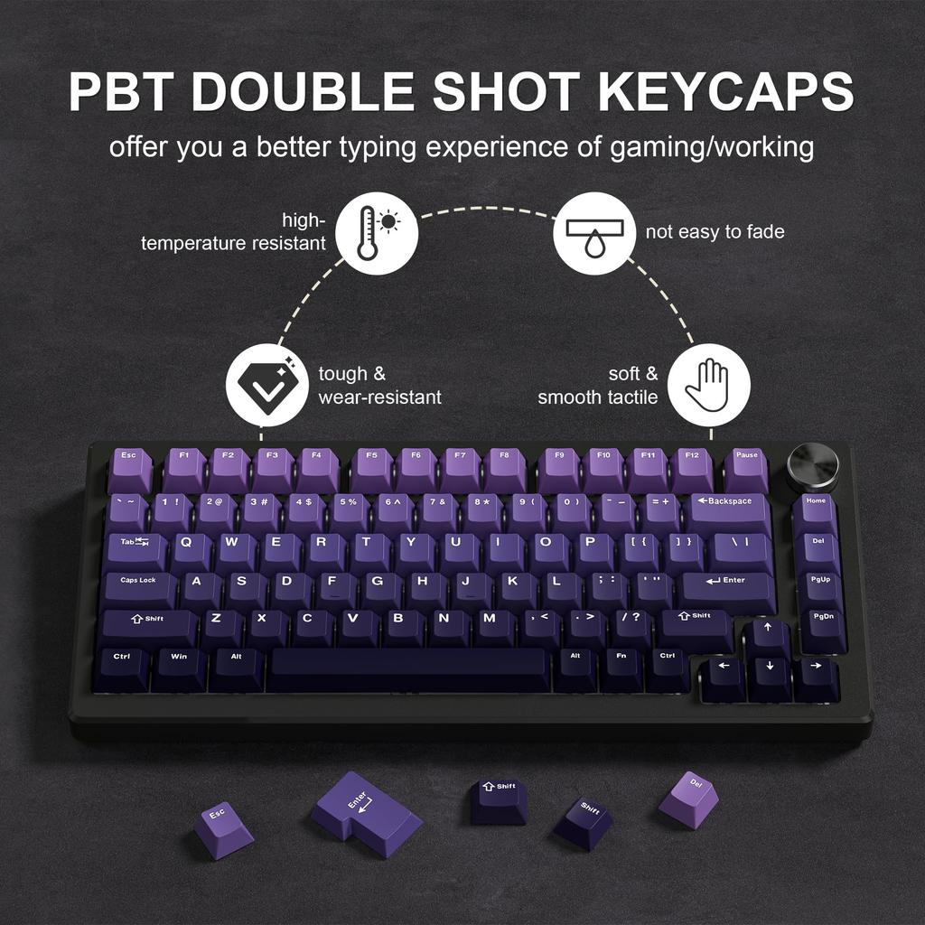 Xiaomi Gradient Purple Double Shot PBT Keycaps 132+ Keys Cherry Profile Keyboard Keycaps for Cherry Gateron MX Switches Gaming Keyboard