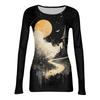 Womens Long Sleeve Halloween Print Fitted Crew Neck Base Layer T Shirt Slim Fit Stretchy Top for Casual Wear