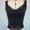 Womens Short Crop Top With Lace Trim Solid Color Wide Strap Stretchy Fit Streetwear Style 2026