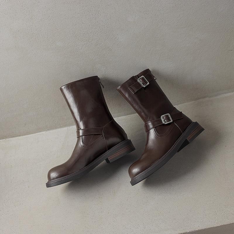 Damen-Mittelstiefel für Herbst und Winter, dicksohlige, rutschfeste Damenstiefel in großen Größen, mittlerer Absatz, runde Spitze, Reißverschluss hinten, Blockabsatz, neue Ritterstiefel