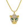 18K Gold Plated Stainless Steel Leopard Head Pendant Necklace with Full Diamonds - Unisex Trendy Fashion Accessory