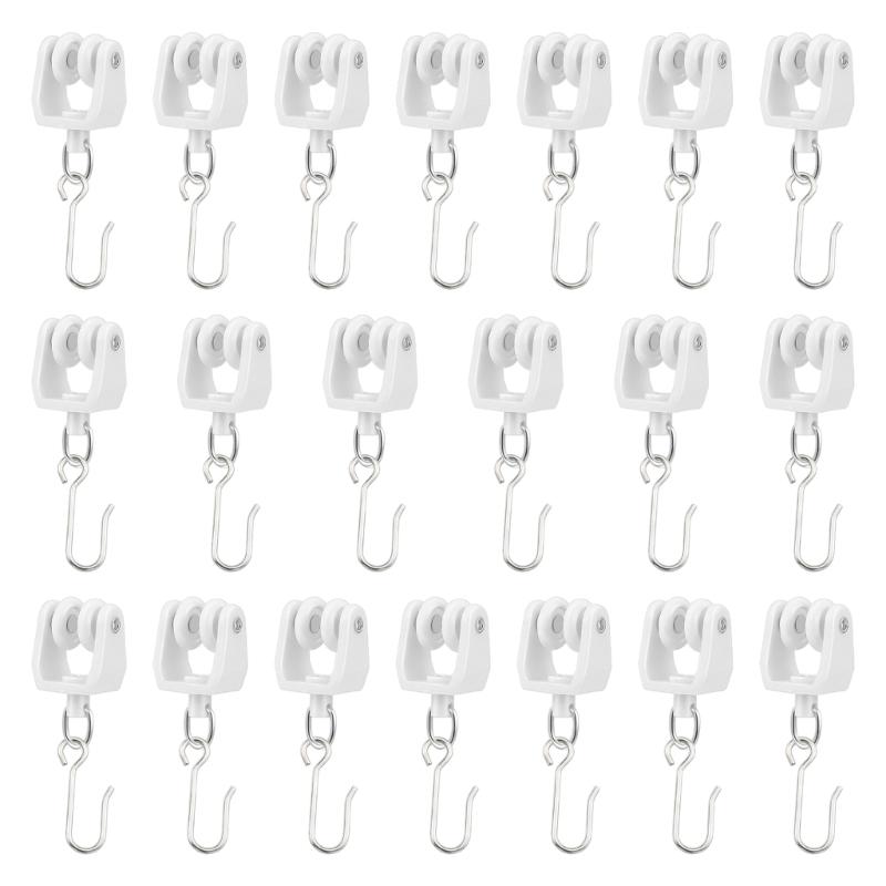 20Lots Curtain Track Rollers Ceiling Pulley Gliders Quiet Hook Curtains Wheel Rail Rollers Mount Sliding Pulleys Rails