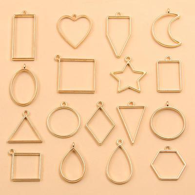 Lot de 17 Breloques Pendentifs Lune, Rondes et Cœur en Alliage Doré avec Cadre en Colle Goutte à Goutte