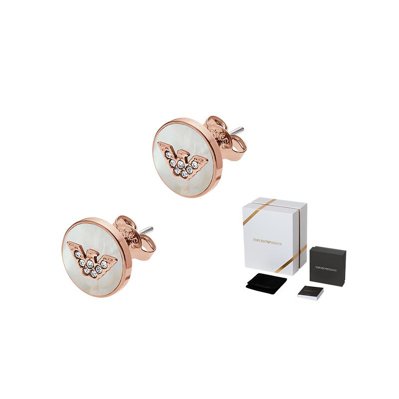 

Emporio Armani Stylish Pearl Mother Of Pearl Round Inlaid Eagle Logo Stainless Steel Earrings Women earrings EGS2311221 Basic Packaging-Box