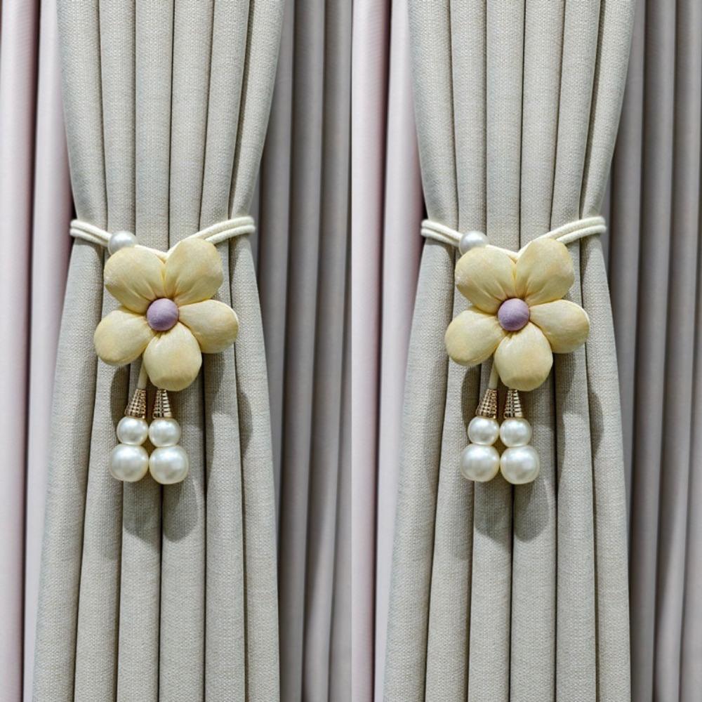 

Decorative Pearl Curtain Holdbacks Fabric Flowers Curtain Buckle Floral Curtain Ties Living Room жёлтый