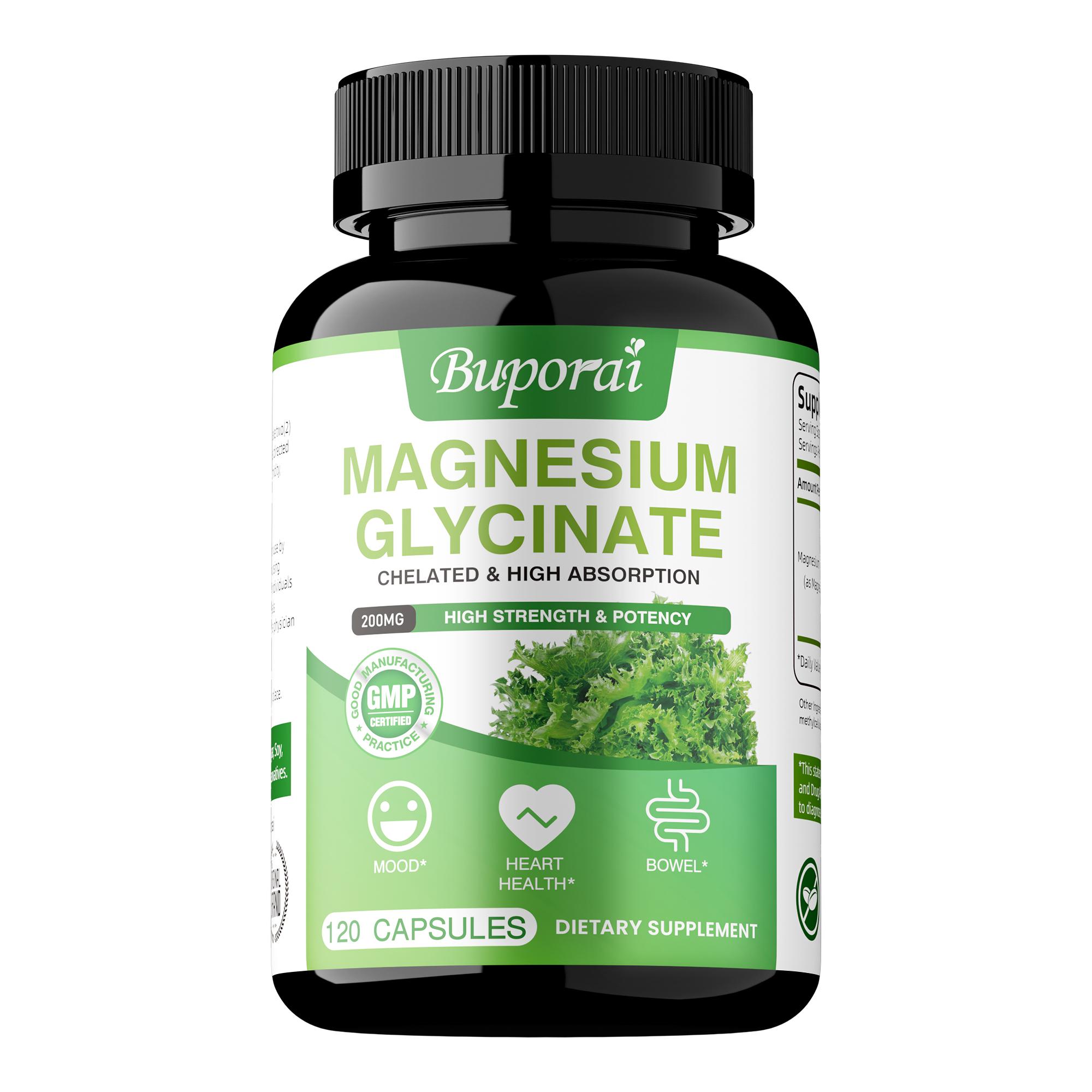 Buporai Magnesium Glycine Nutritional Capsules, Containing Chelated Magnesium Glycine, Daily Nutritional Supplement 120*1