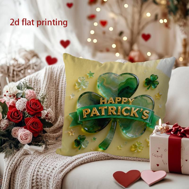 Happy Patrick's Day Shamrock-Printed Decorative Pillow Pattern Cushion Cover Suitable for Sofa Bedroom Car Pillow Cover