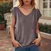 Dámské Módní a Ležérní Jednobarevné Základní Top s Krátkým Rukávem a Výstřihem do V