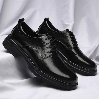Fashion Luxury Men Brogue Shoes Lace Up Oxfords Leather Thick Sole Trendy Office Business Dress Derby Shoes British Youth Wedding Shoes