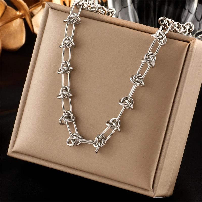 Stainless Steel Gold Silver Color Twist Knot Necklace Bracelets For Womens Girl New Fashion Non-fading Jewelry Set