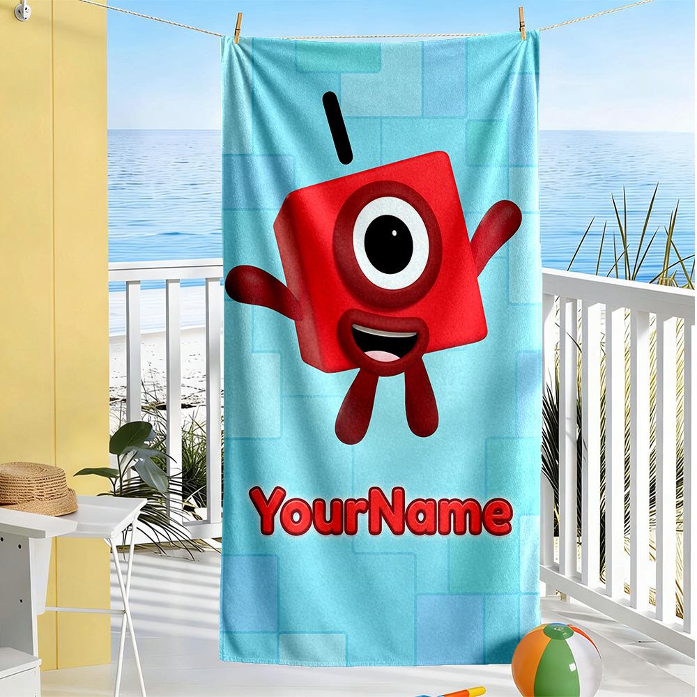 Numberblocks Customizable Name Beach Towel Soft Durable Quick-Dry Suitable for Swimming Gym Camping Yoga Vacation