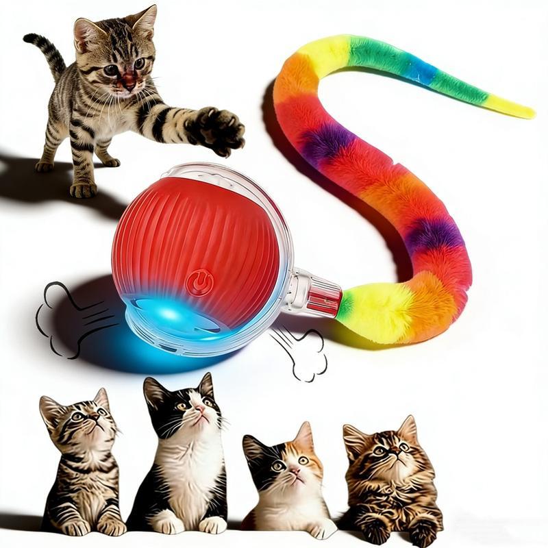 Smart Electric Cat Rolling Ball Toy with Colorful Plush Tail, Automatic Obstacle Avoidance Interactive Pet Toy for Cats and Dogs