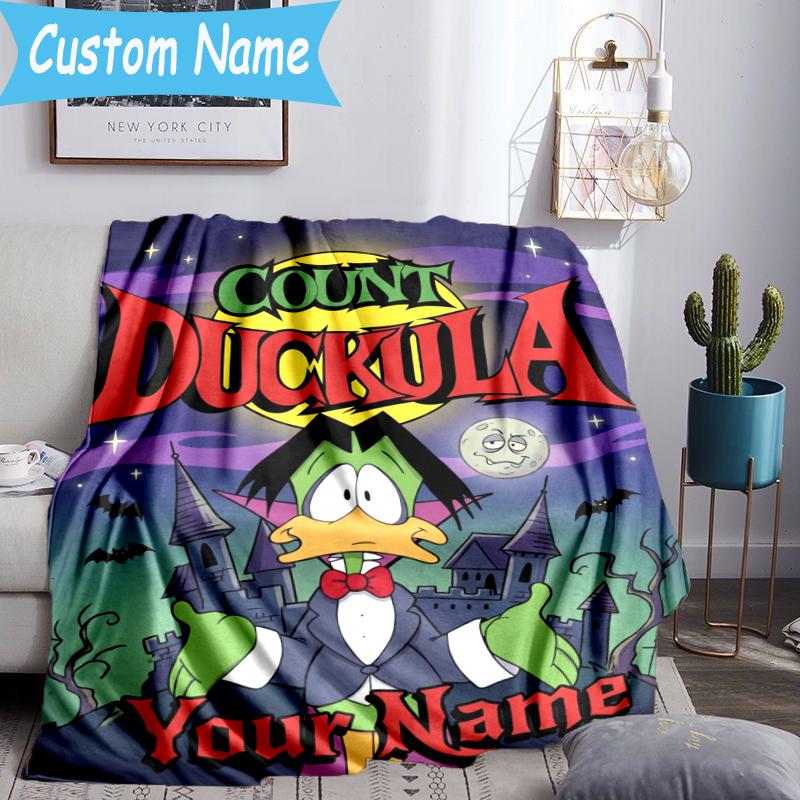 Custom Name Count Duckula Blanket Flannel Blanket for Camping, Hiking, Garden Parties, Picnic Essentials,gift for family and friend