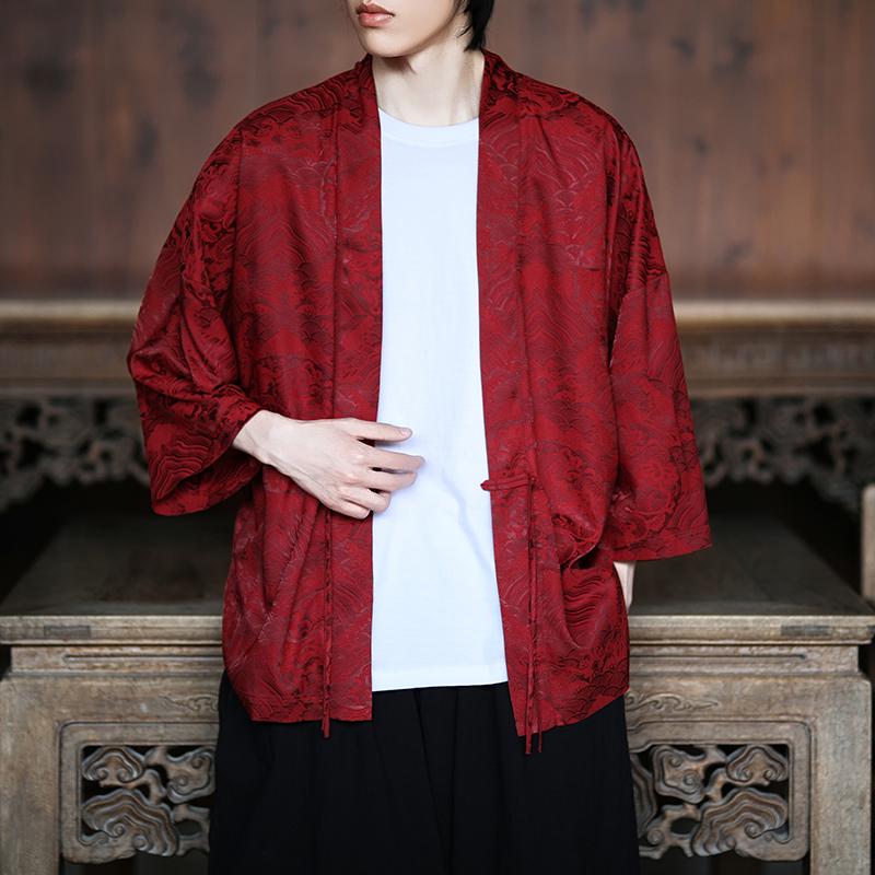 

2025 Лето Мужчины Этнический Стиль Принт Юката Рубашки Мужчины Женщины Мода Кардиган Блузка Азиатская Одежда Мужчины Харадзюку Японские Рубашки Косплей Кимоно 5XL красный