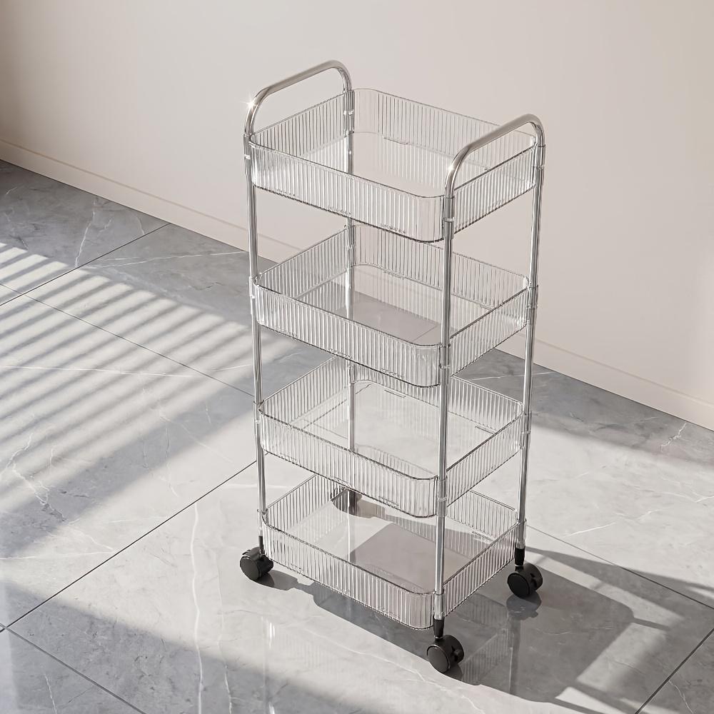 Carrello Portaoggetti Multifunzionale Mobile, Stile Trasparente Acrilico, Ruote Girevoli a 360°, Universale per Cucina, Bagno, Camera da Letto e Ufficio