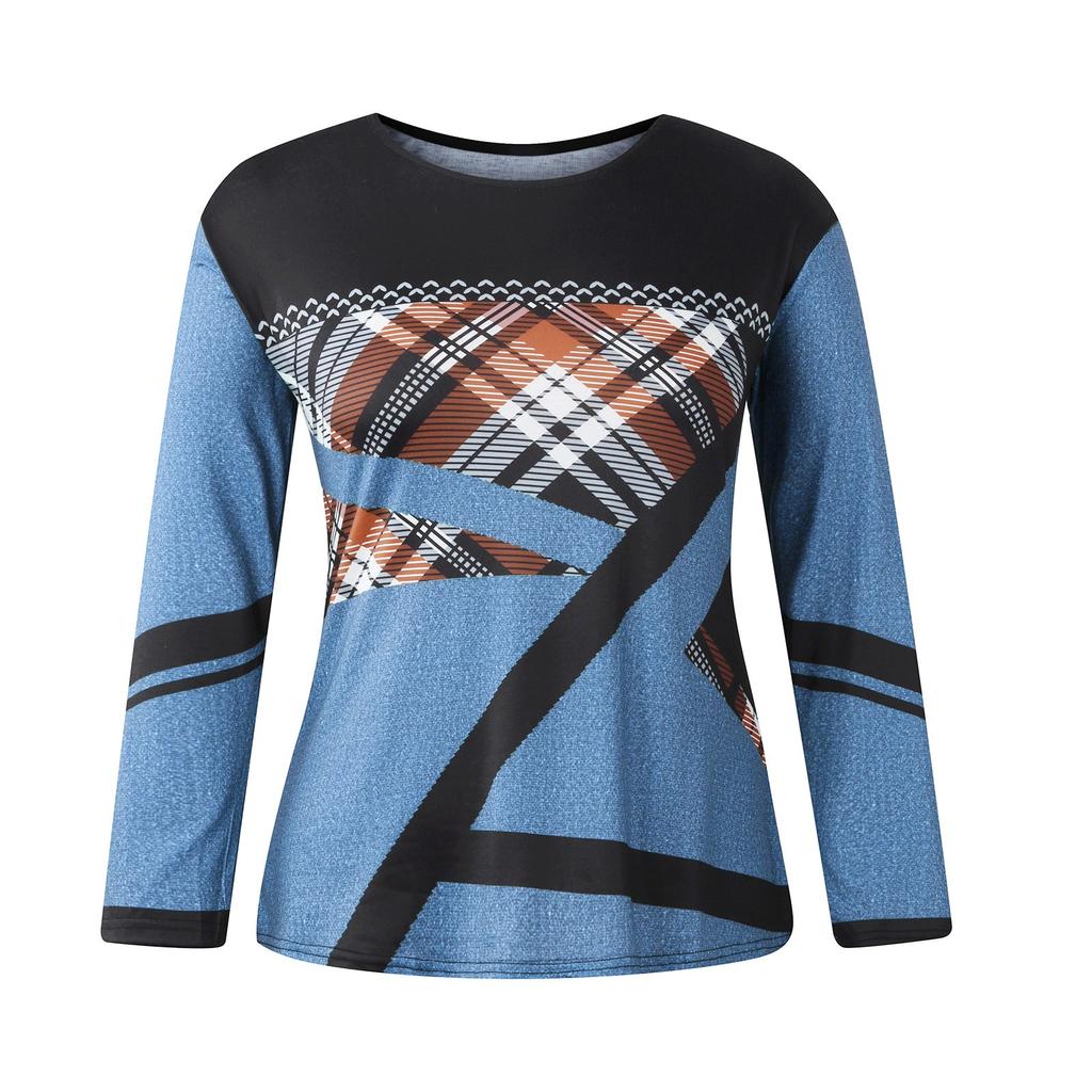 Damen Tops Elegante Casual Rundhals Langarm Shirts Plaid Print Casual Tunika Blusen Tops