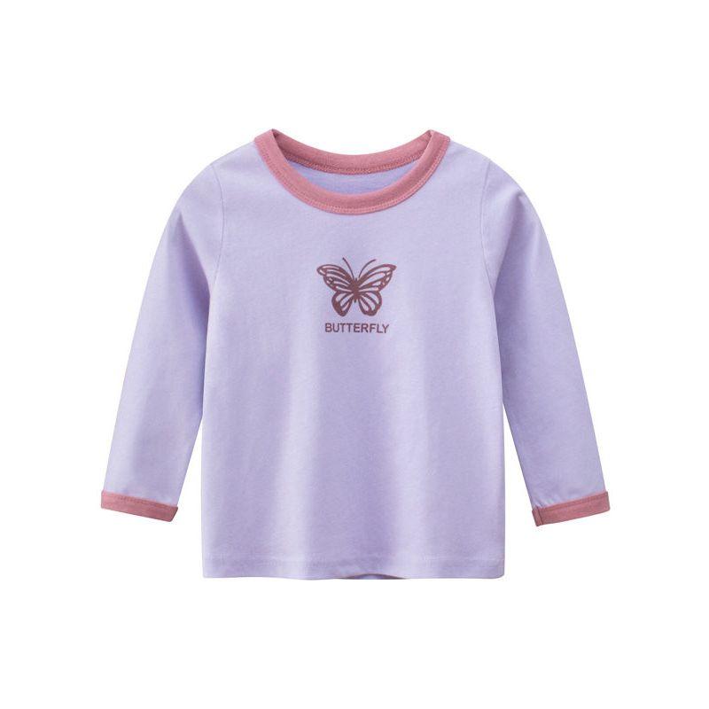 New Children's Clothing, Kidsren's Pure Cotton Long-Sleeved T-Shirt, Baby Bottoming Shirt, Spring Girls' Top, Cartoon Butterfly Print Ins