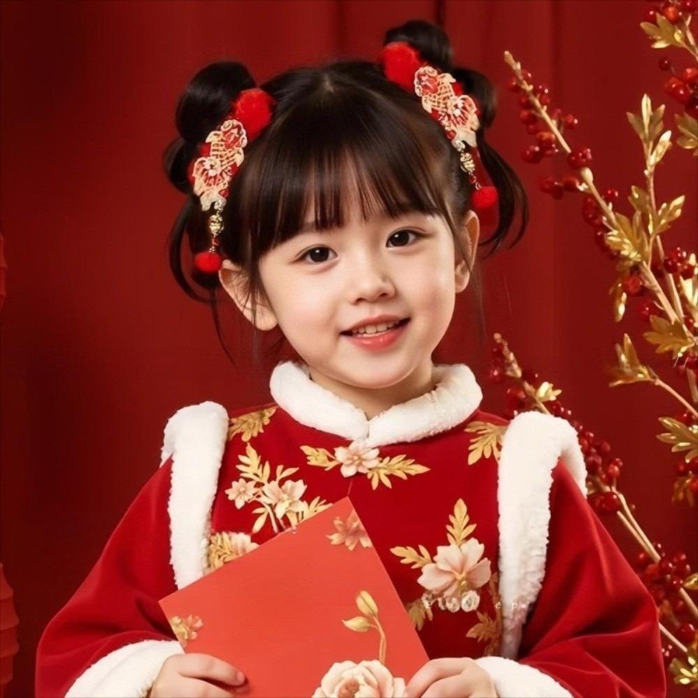 Bow New Year Hair Ties Plush Children's Hair Ropes Cute Chinese Style Hair Accessories Celebration