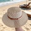 Woven Flat Top Hat Hollow Out Flat Brim Hat French Retro Style Straw Hat  Daily Matching