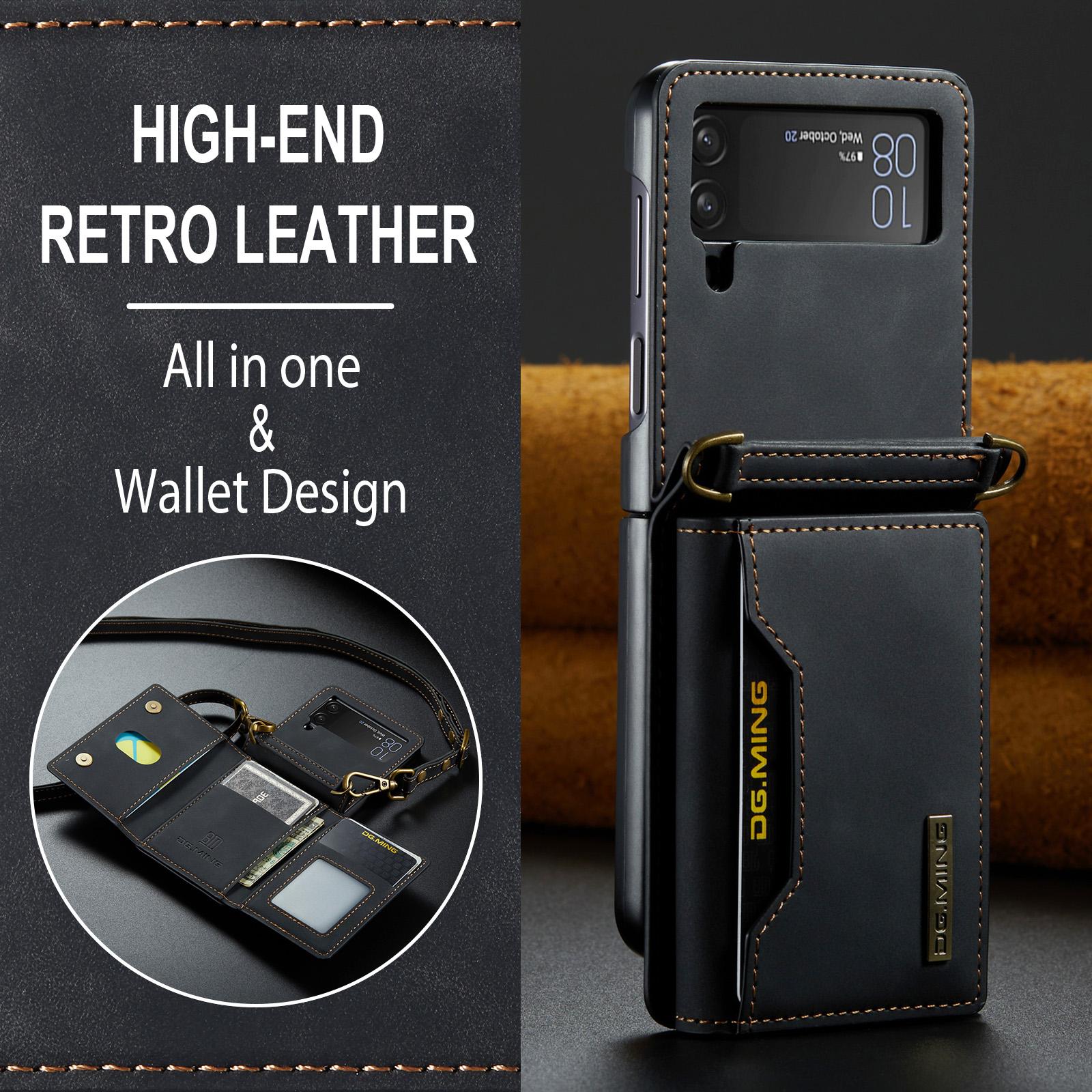

For samsung z flip4 Anti-Fall Phone Strap Leather Funda Case for Samsung Galaxy Z Flip4 Flip 4 Fall Protection Card Holder for Samsung Z Flip 4