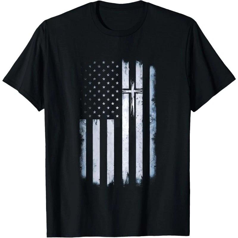 Christian American Flag Cross USA Christian Patriotic T-Shirt XS